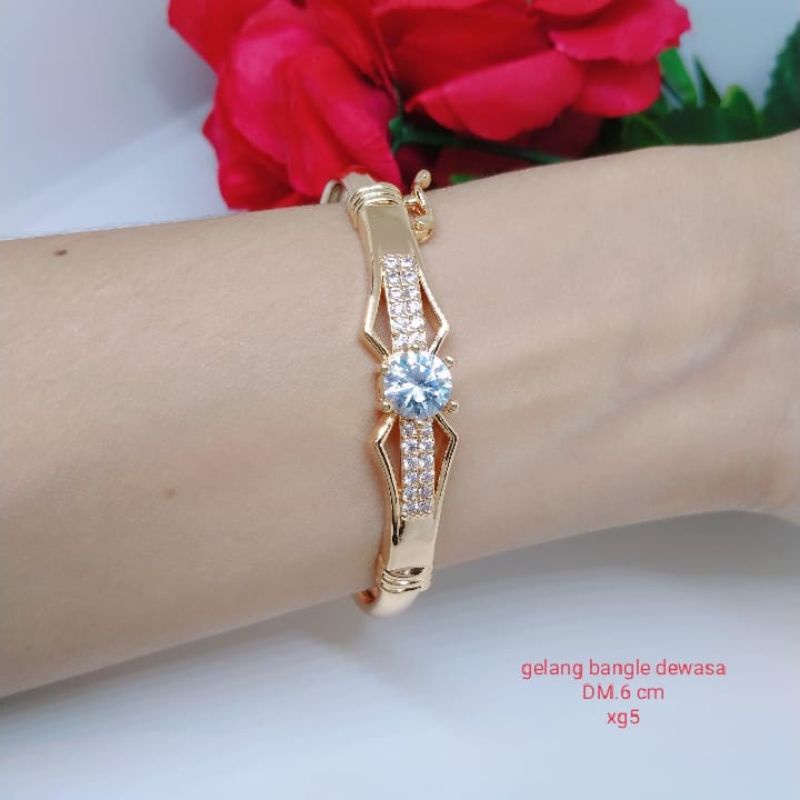 GELANG TANGAN WANITA GOLONG BANGLE TITANIUM LAPIS EMAS 18K