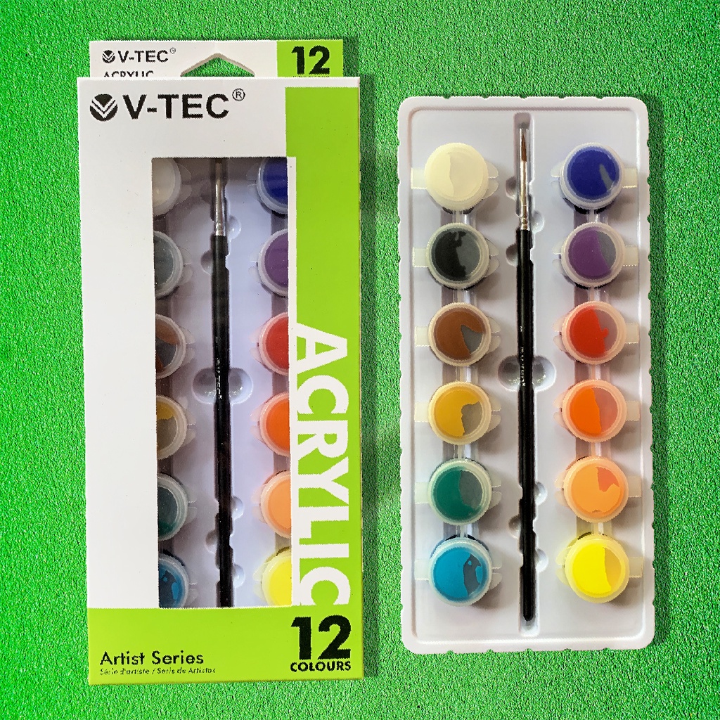 

V-Tec Acrylic 1 Set 5ml x 12 Warna / Cat Akrilik / Cat Lukis / 1 Set / 5 ml x 12 Warna