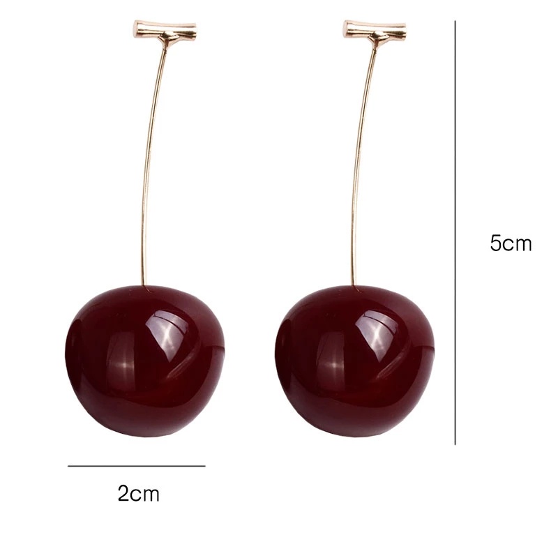 Anting Bentuk Buah Cherry Warna Merah Anggur Emas Gaya Korea Untuk Wanita