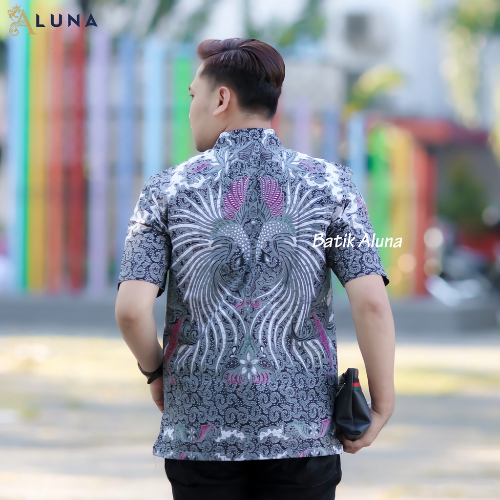 BATIK PRIA PREMIUM LENGAN PENDEK REGULAR FIT BATIK COWOK MODERN ORIGINAL PRODUKSI BATIK ALUNA PD 001