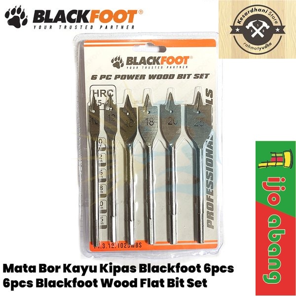 Mata Bor Kipas Kayu Set 6pcs BLACKFOOT 6 pcs Pelubang Pipih 10 12 16 18 20 25 Wood Flat Bit