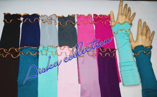 TERLARIS Handsock CURLY GOLD&quot; 2 layer / Handsock Renda Curly / Manset Tangan / Handsock Muslim