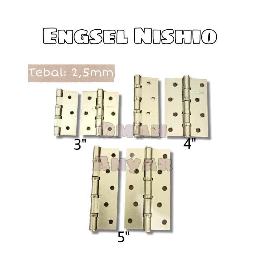 Engsel Pintu Rumah Jendela SN Satin Nickel Nishio BUKAN Stainless Steel Brass Hinge Bearing MURAH