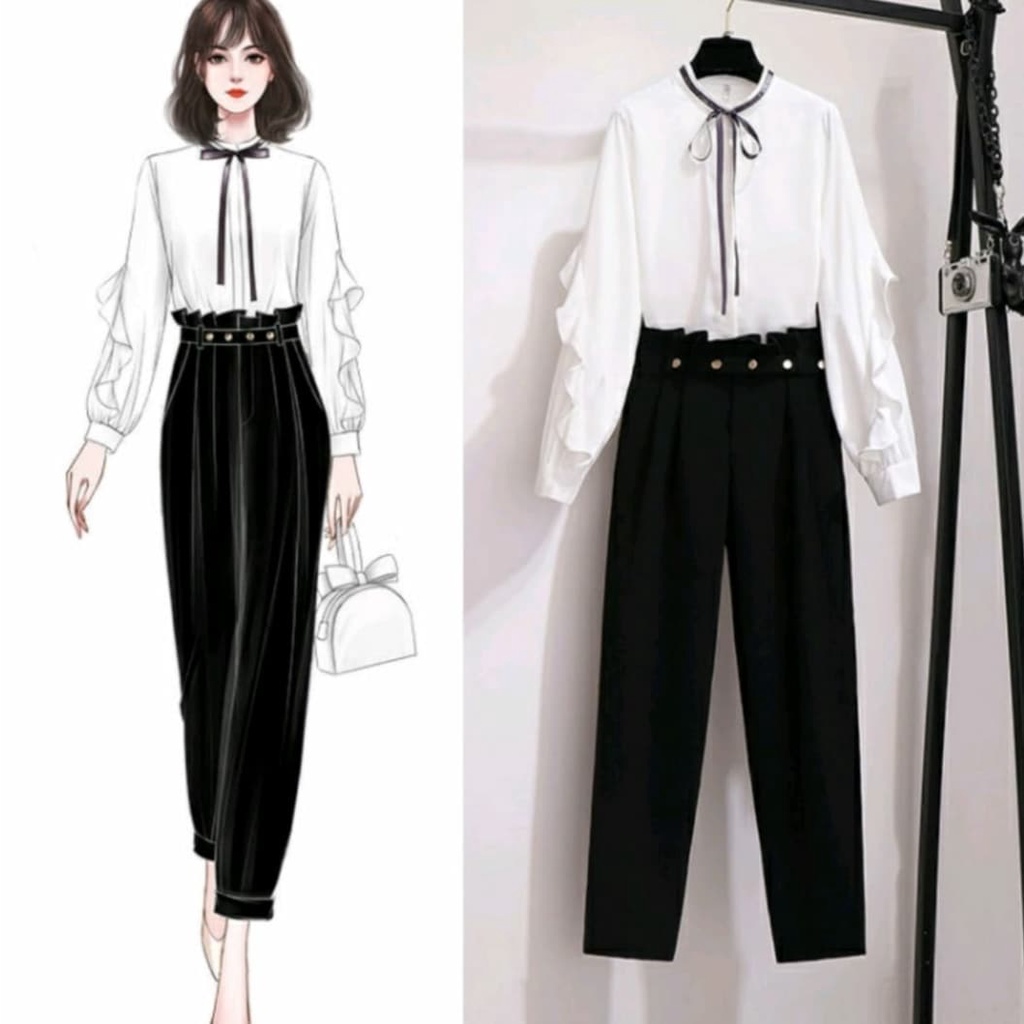 Nomi Set 2in1 Baju Set Celana Pakaian Busui Ootd Korean Style Setelan Wanita Terbaru 2021 One Set Wa