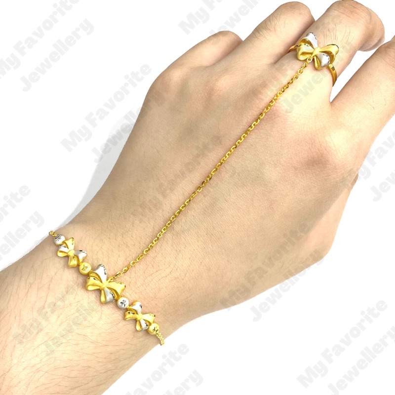 Gelang Serut Sambung Cincin Variasi Pita Emas Asli Kadar 700