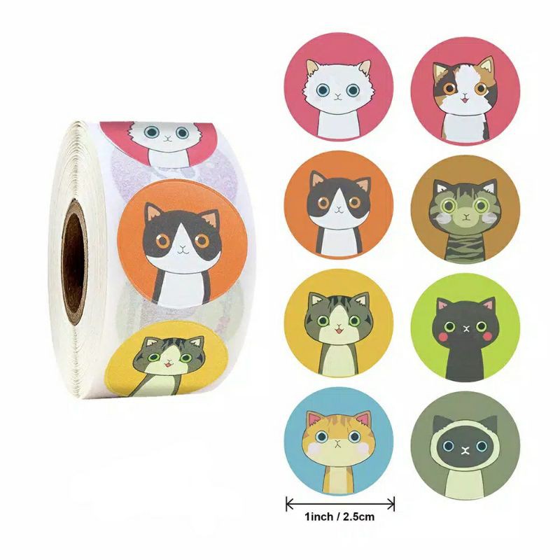 

500pc / 1 Roll stiker motif hewan 2.5cm