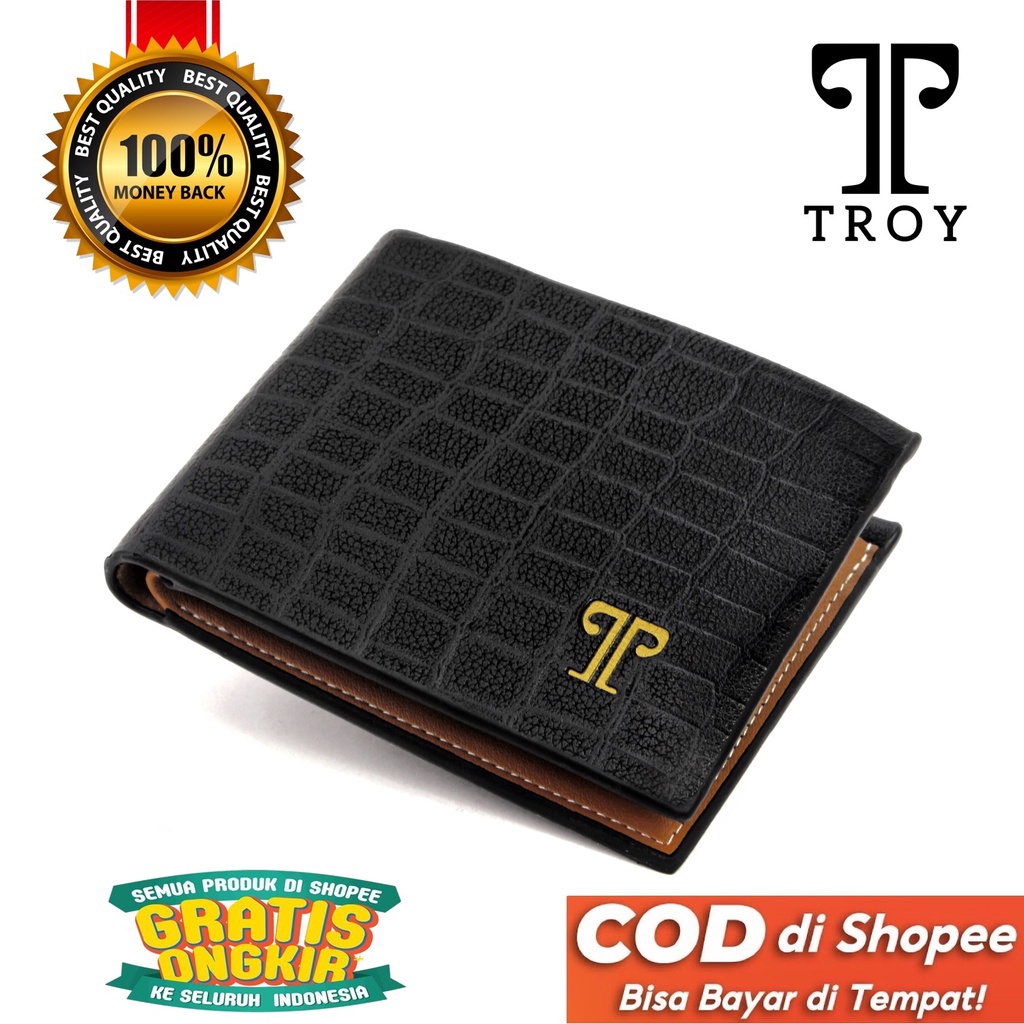 TOKOKOE - Dompet Pria Bahan Kulit Vegan Original - Troy - Croco Hitam