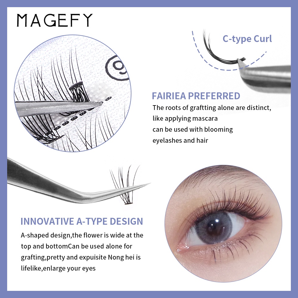 MAGEFY Ekstensi Bulu Mata 9-13 MM C Level Curl Volume Campuran Sintetis Panjang Bulu Mata Palsu Set 7240
