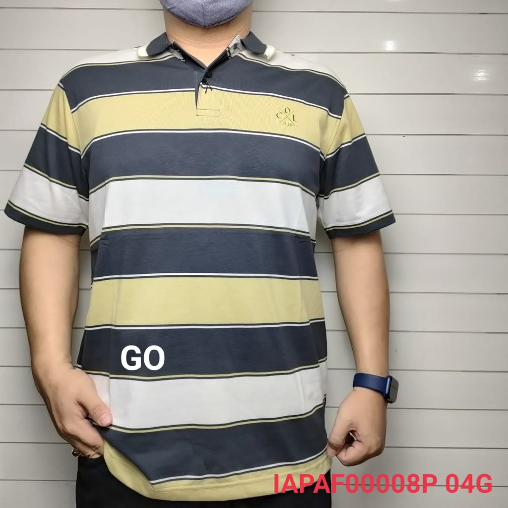 gof CDL By (CARDINAL) POLO T-SHIRT Pakaian Pria Atasan Kaos Polo Berkerah Garis Salur Lengan Pendek