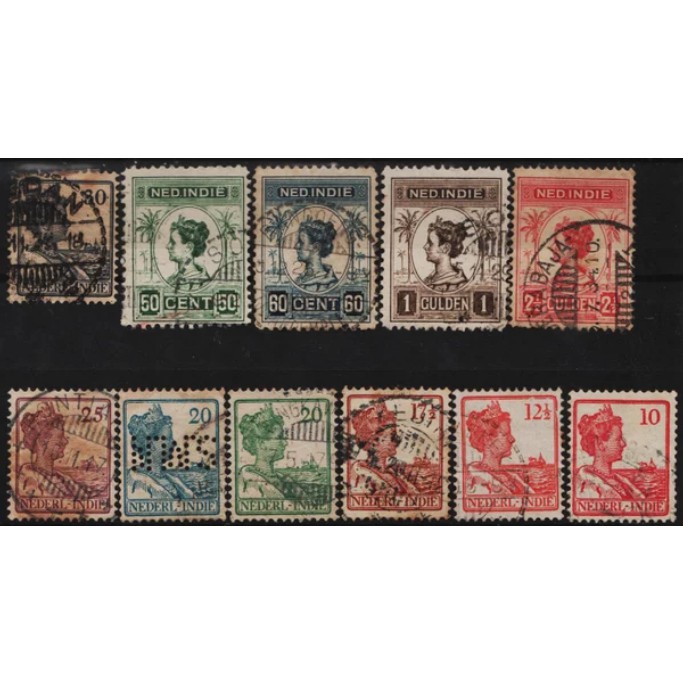 

Perangko Filateli 12267 Netherlands Indies FU 11v 1913 - 1932 Queen Wilhelmina
