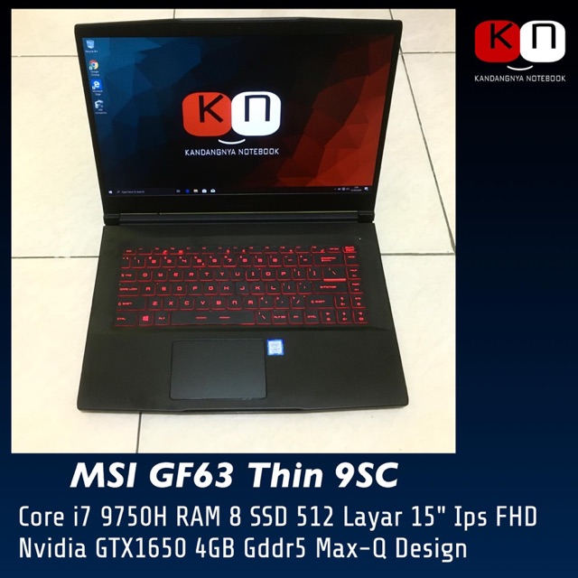 Laptop Gaming MSI GF63 9SC i7 9750H GTX1650 4Gb MaxQ Design tag g531gt