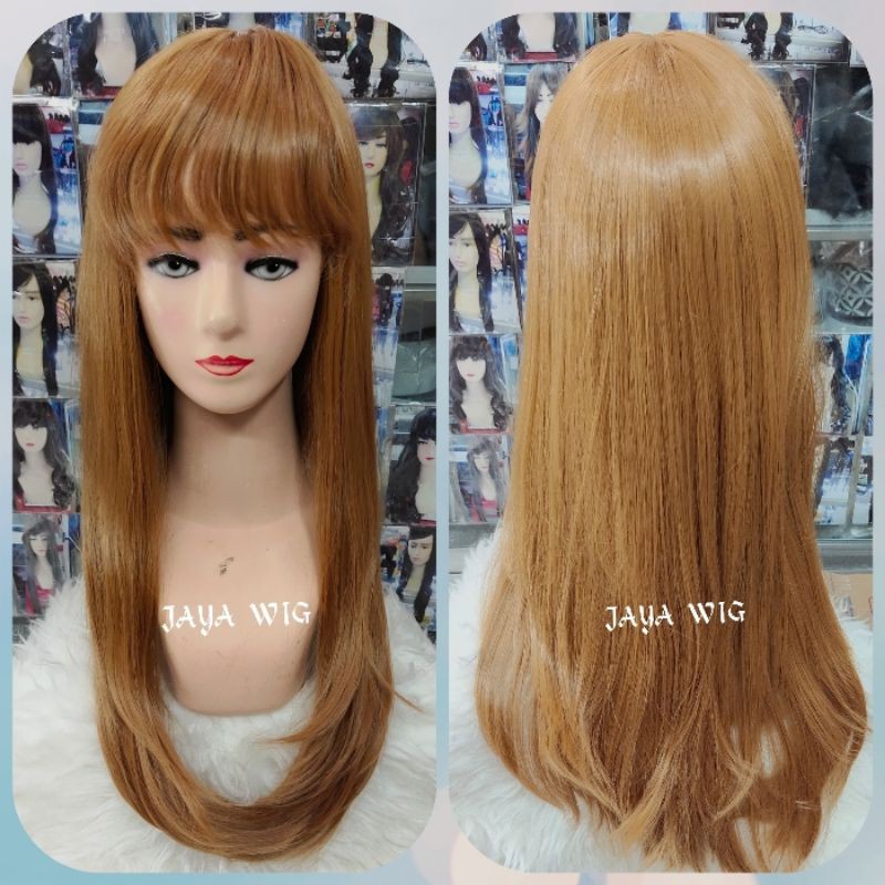 Wig Lurus Panjang Poni Depan Warna Pirang Terang