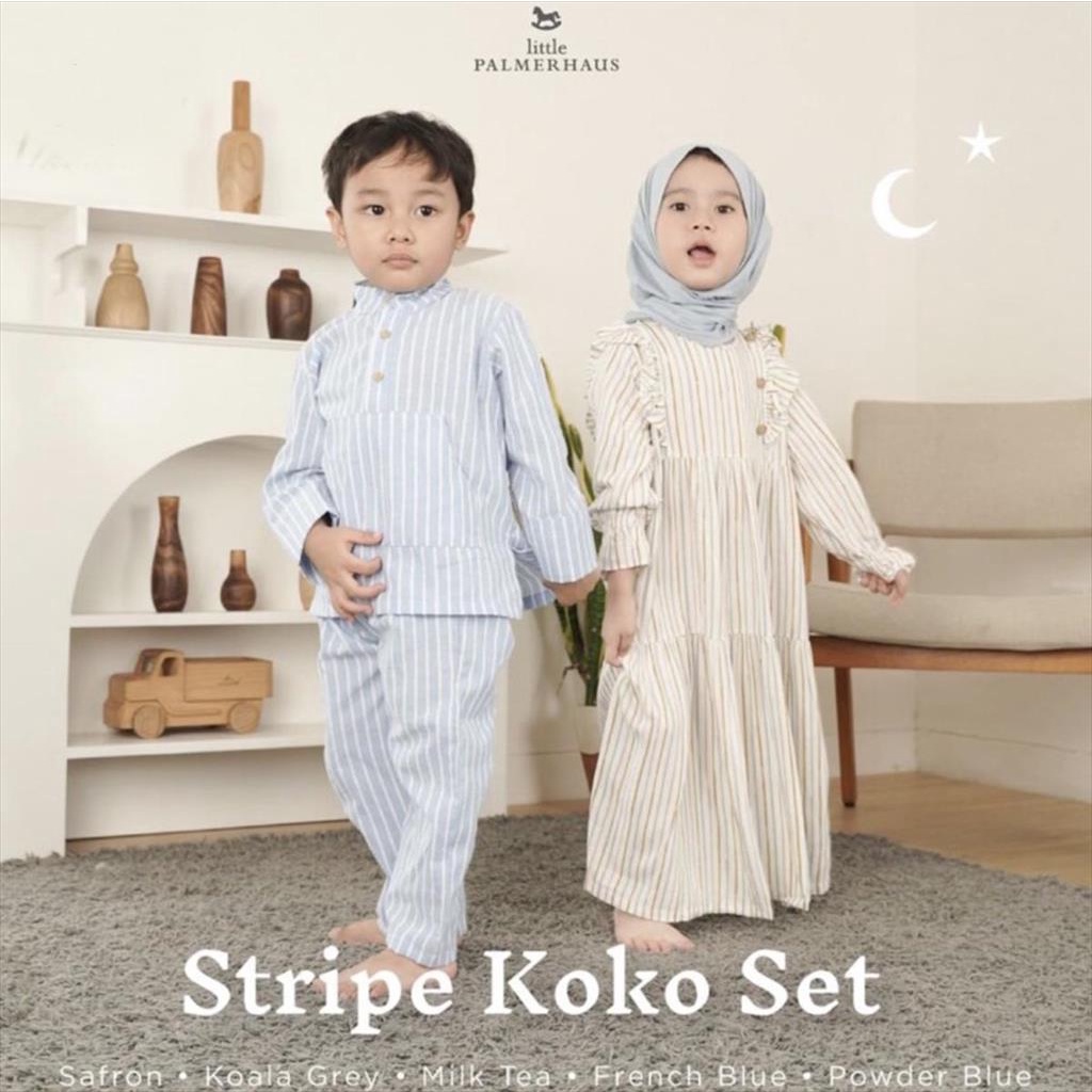 Little Palmerhaus Stripe Koko  Milk Tea Baju Koko Anak