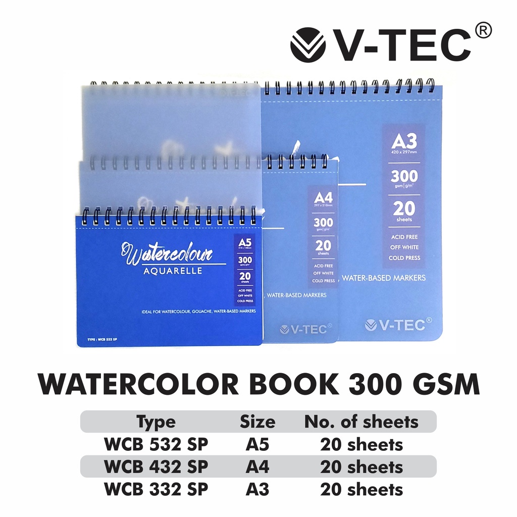 

Water Colour Book Spiral V-Tec Ukuran A5 WCB – 532 SP / Sketchbook Spiral WaterColour Aquarelle Vtec 300 gram Isi 20 Sheet – SHESB