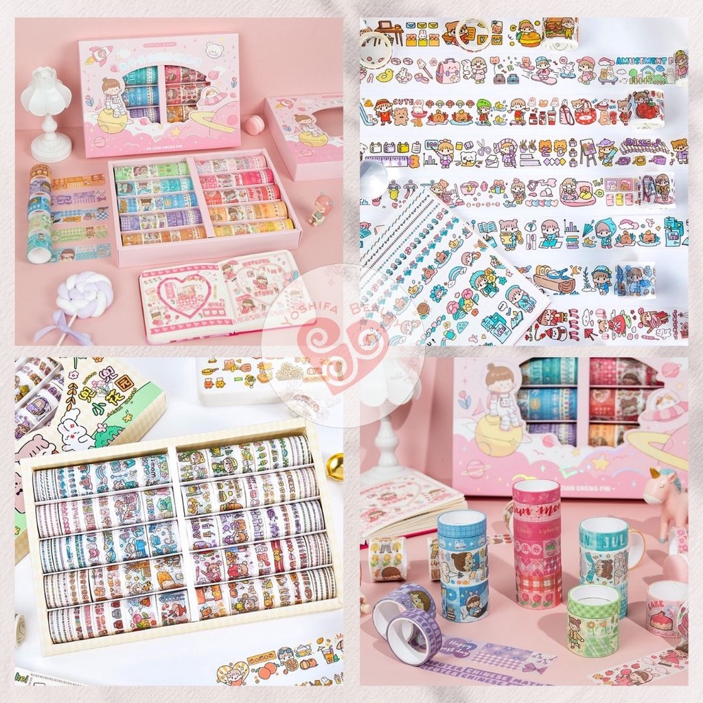 Washi Tape 10 Rol | Selotip Washi Motif Kartun Lucu Untuk Scrapbook | Stationery