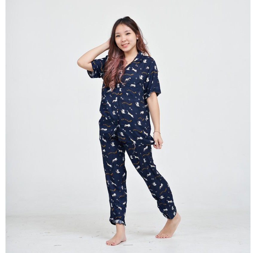 IZANY Piyama CP allsize One Set Rayon Import / Daily Set / Tie dye-CATTYTUDE NAVY