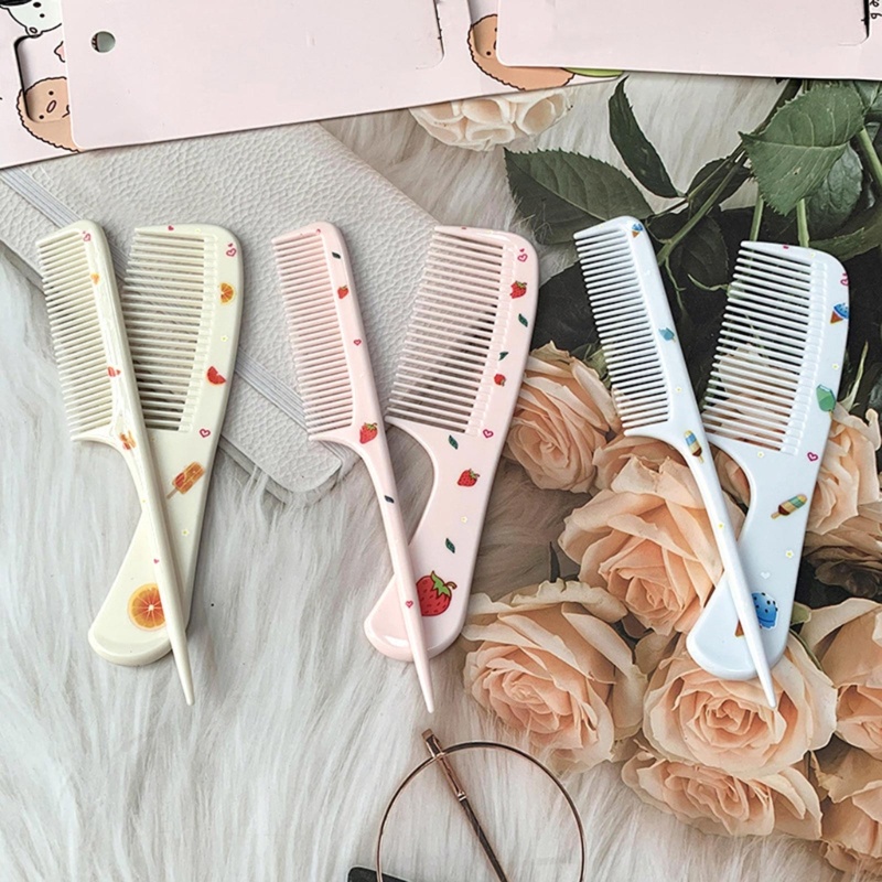 Zzz 2pcs / set Sisir Rambut Anak Perempuan Motif Kartun Buah Bahan Plastik Anti Statis