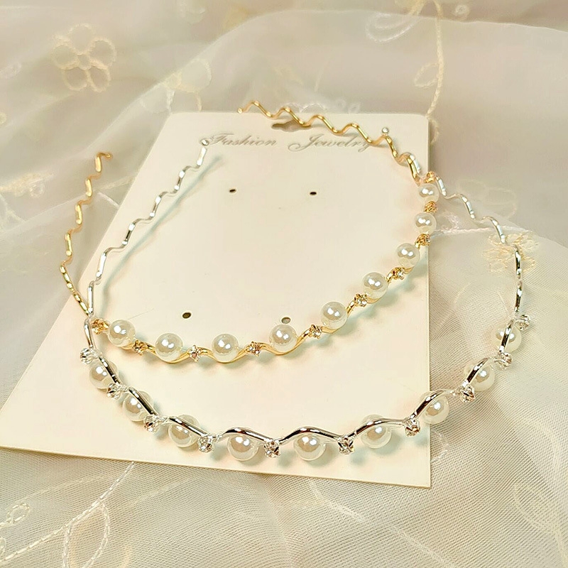 Korean Pearl Flash Diamond Wavy Thin Headband Fashion Simple Headband Woman Hair Accessories