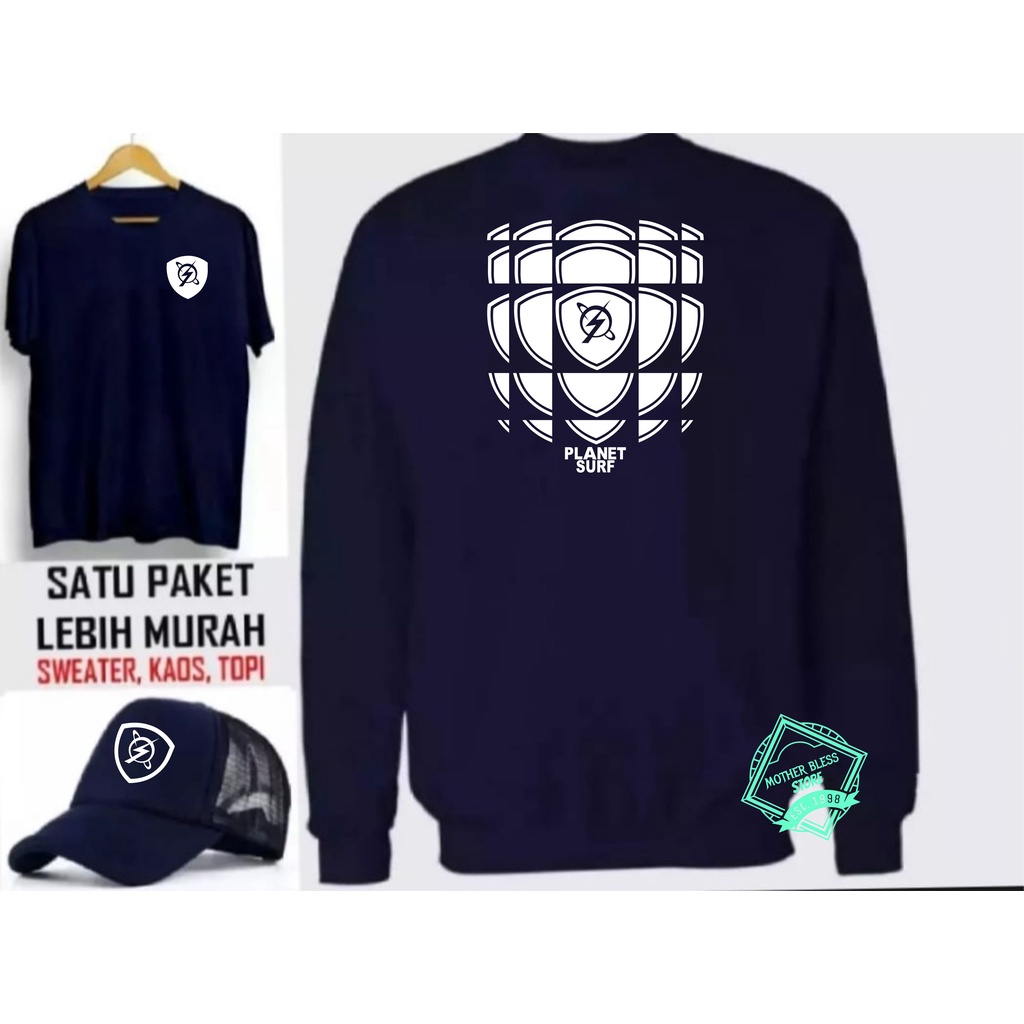 FREE KAOS +Topi Sweater Hoodie Distro Pria PLANET SURF MR TERBARU LOGO White - 100% Quality Premium 
