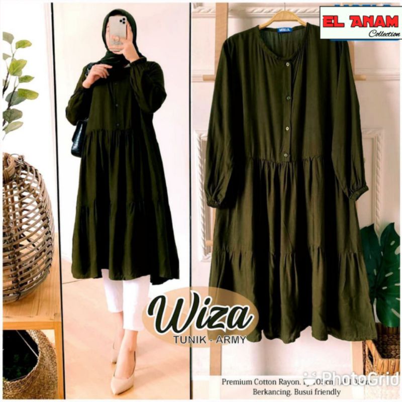 WIZA TUNIK PANJANG KANCING DEPAN KATUN RAYON POLOS TERBARU