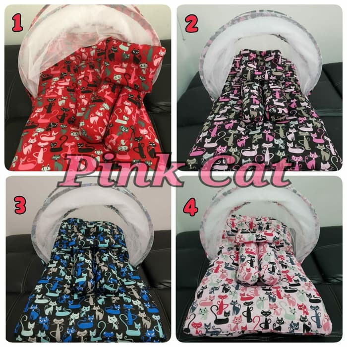Jual KASUR BAYI BABYBESS / KASUR LIPAT KELAMBU / TILAM BAYI / PINK CAT - Merah