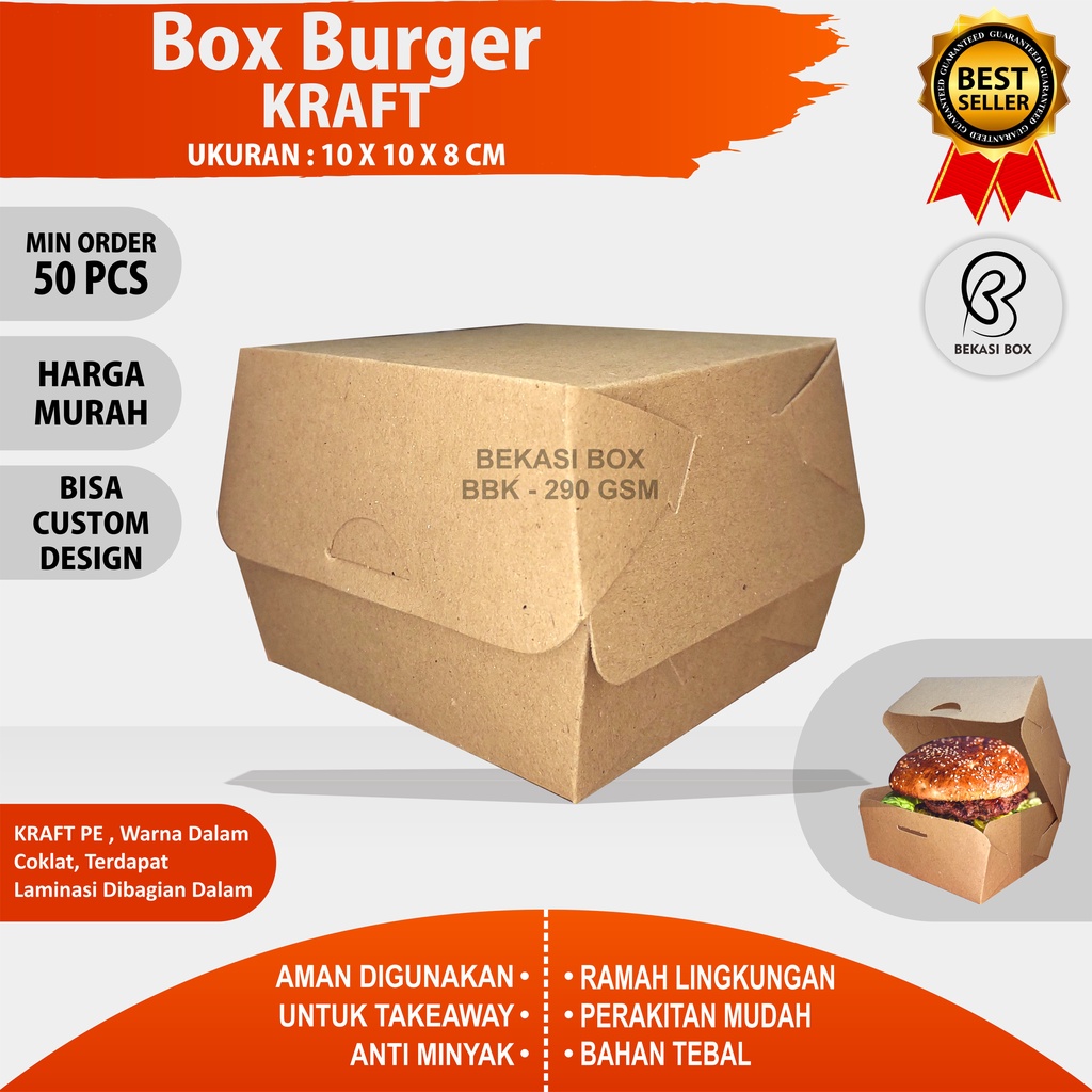 BOX BURGER / PAPER BOX BURGER / KOTAK BURGER KRAFT PE (COKLAT)