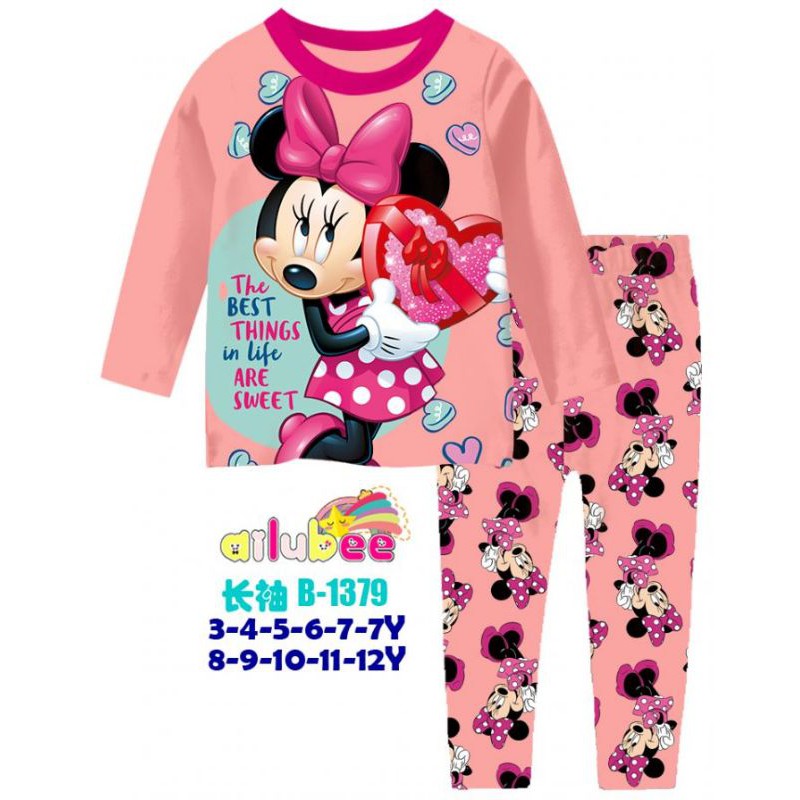 2-7th,SETELAN PIYAMA BAJU TIDUR MINNIE MOUSE ANAK ABG REMAJA CEWEK PEREMPUAN,PIYAMA LENGAN PANJANG