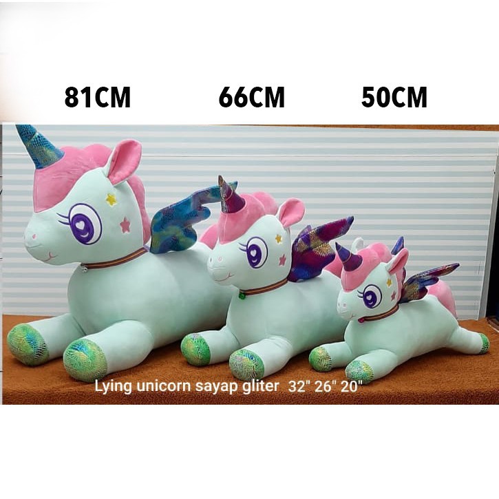 Boneka Lying Unicorn Gliter Wing Mainan Anak Kado bayi Hadiah ultah sahabat kuda unicorn lucu imut