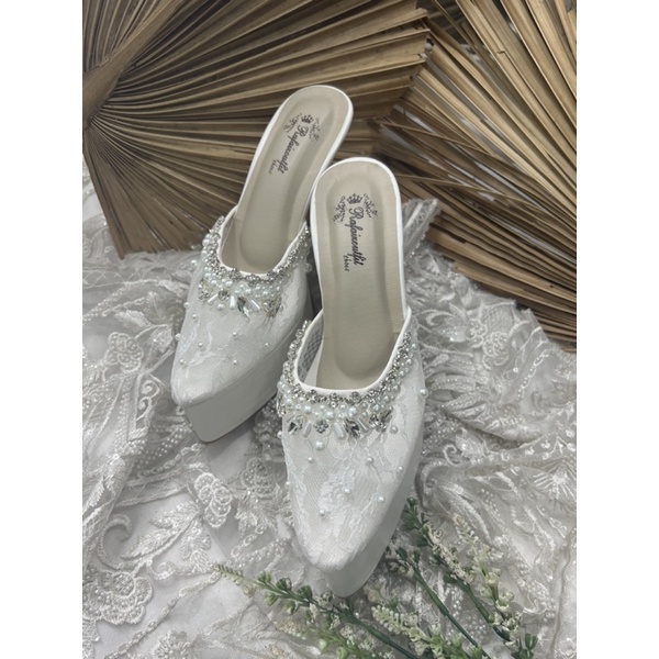 sepatu wanita syantika putih wedding shoes 12cm lancip