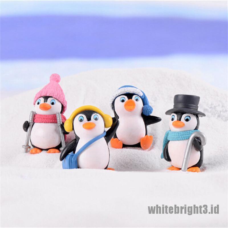 (white3) 4pcs Miniatur Penguin Musim Dingin Untuk Dekorasi Rumah Boneka