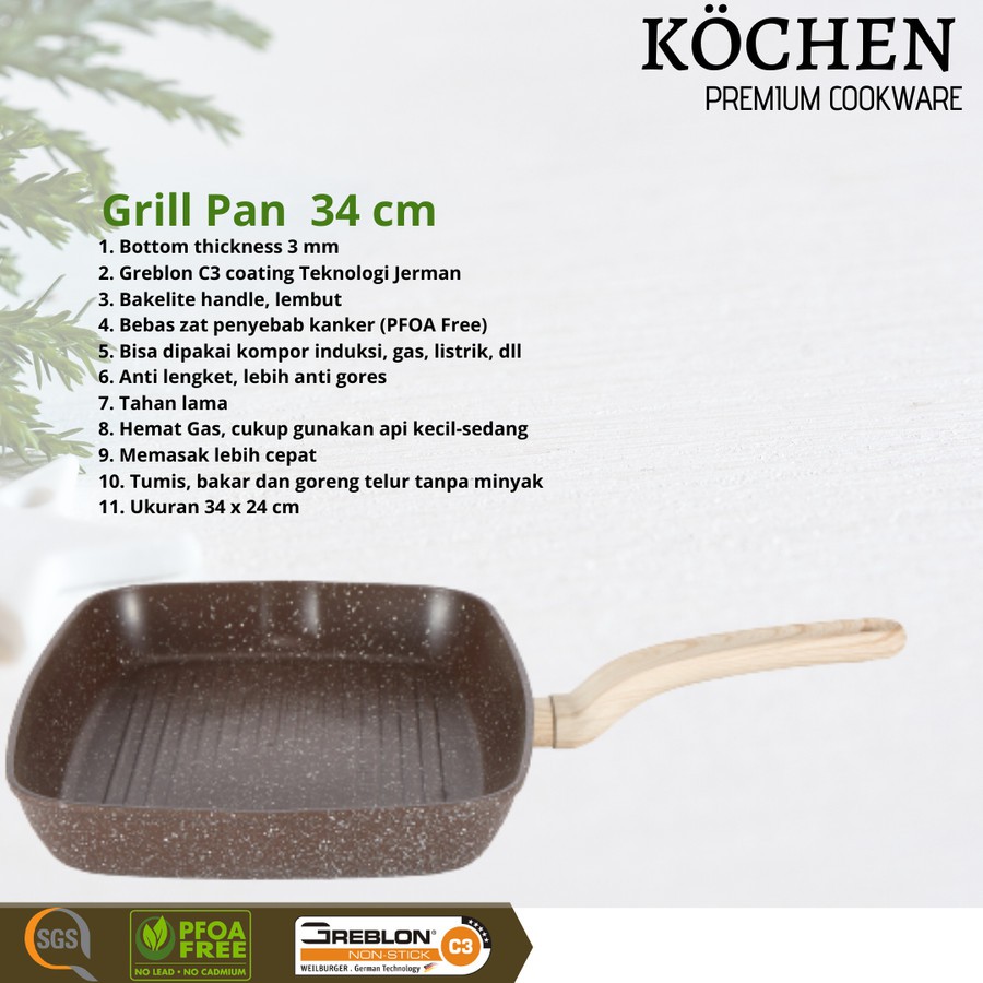 Kochen Grill Pan Granite 34 cm Greblon Anti Lengket Anti Gores