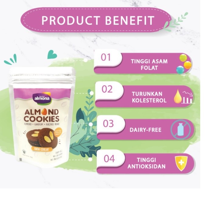 Almona Almond Cookies Rasa Cokelat 100gr Snack Sehat Almona WHS