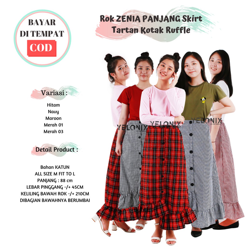 Rok ZENIA PANJANG Skirt Tartan Kotak Ruffle - YELONIX