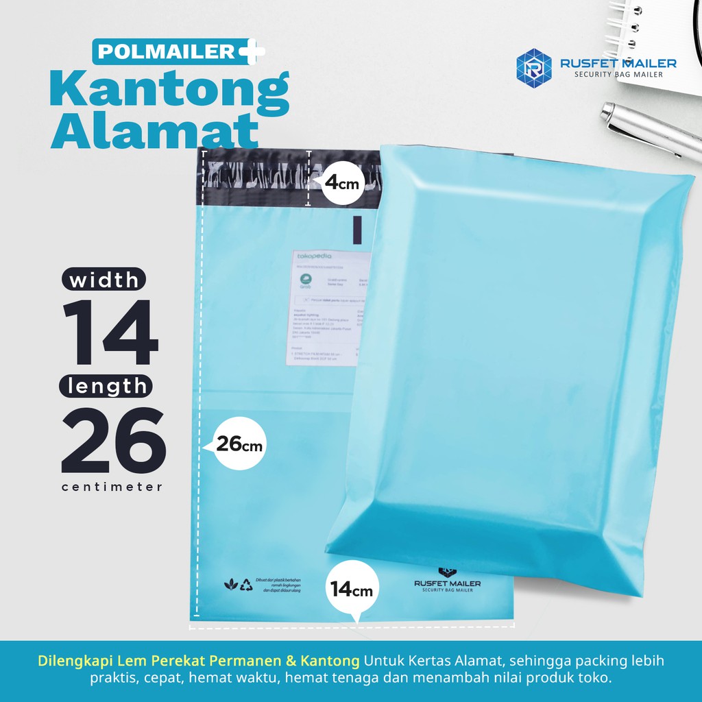 

PLASTIK PACKING ONLINE SHOP POLYMAILER POLIMAILER BABY BLUE 14X26