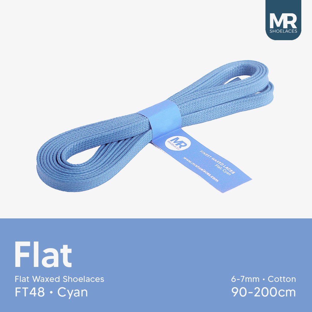 MR Shoelaces FT48 Cyan - Tali Sepatu Lilin 6-7mm Gepeng Flat Pipih (Waxed Laces) 90cm 100cm 120cm 150cm 200cm - untuk Sneakers - Premium Shoelace