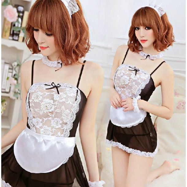 Ɛѵҽ Lingerie Sexy Seragam Pelayan Renda Pita Babydoll Pakain Dalam Eksotis 1018