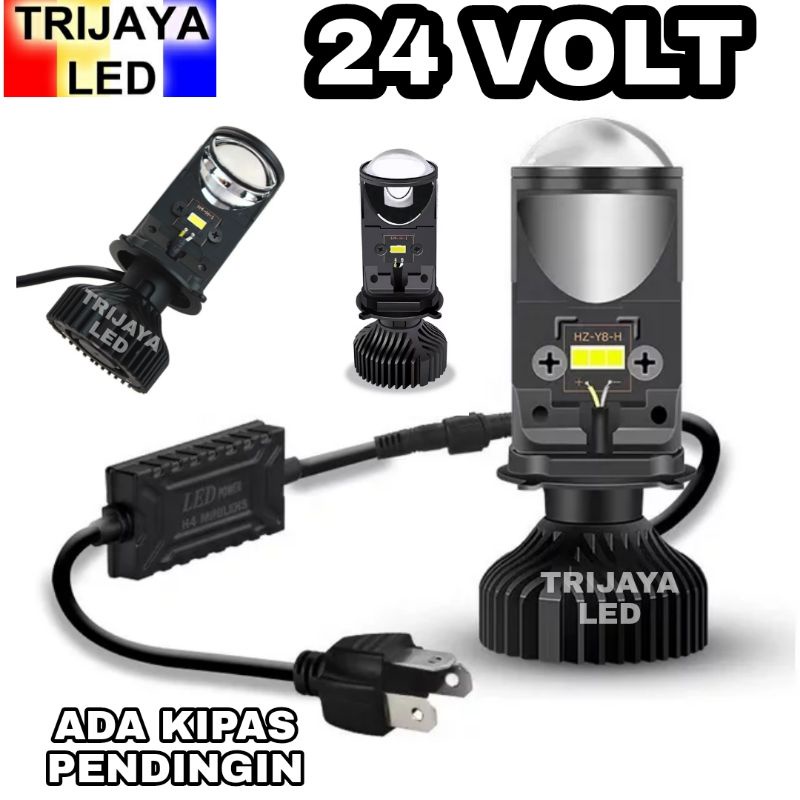 Lampu LED Utama 24 Volt Projector Mini H6 H7 H4 Truk Bus Canter Fuso Tronton Kipas RHD LHB Bi H5 H8
