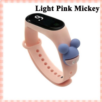 Jam Tangan LED Digital IP67 Anti Air Motif Kartun Anak Laki-laki Perempuan LED Minimalis Gelang-Light Pink Mickey