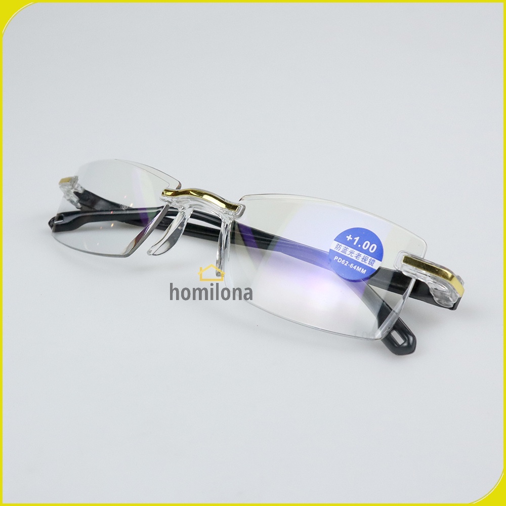 Kacamata Baca Frameless Anti Blue Light Reading Glasses Plus 1 - BELMON 641 - Black Gold