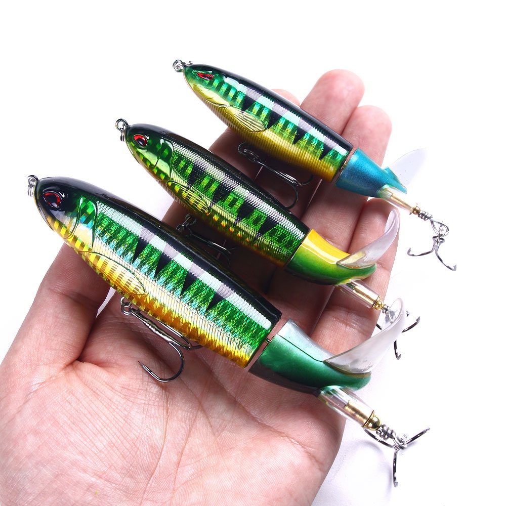 HENGJIA 10PCS Fishing Lure 13G 17G 36G  Rotating Tail Popper Floating Lure Propeller Tractor Sea Fishing Lure Hard Bait TopWater Pencil