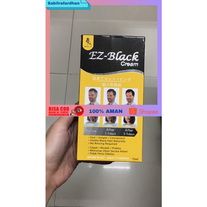 (COD PROMO) EZ Black Cream (Krim Penghitam Rambut/ Penutup Uban Alami) TANPA CAT