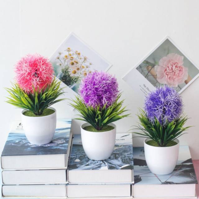 Bundara.id Pr-635  ( Size 25x16 ) Bunga hias + pot cantik bonsai bulat import