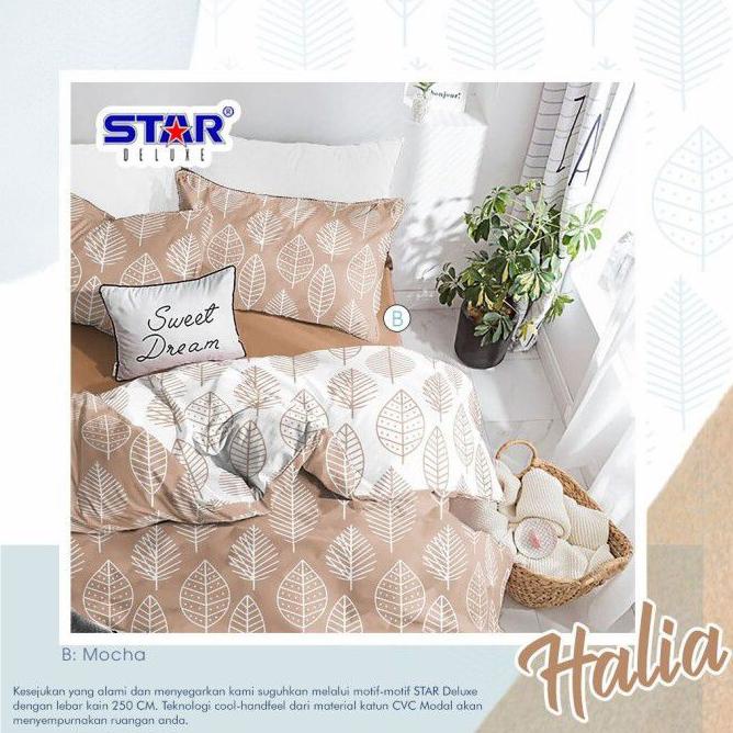 Bahan kain sprei meteran katun lokal CVC Star motif daun Halia pasangan V23U