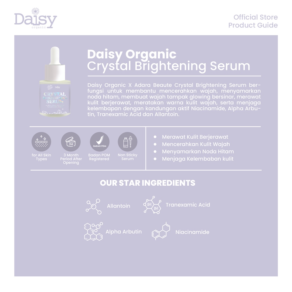 Daisy Organic Crystal Brightening Serum Menyamarkan Noda Hitam Pencerah Wajah