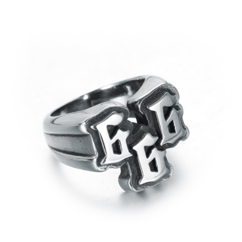 Punk Personality Fashion Stainless Steel Digital 666 Ring Titanium Steel Men Ring Jewelry