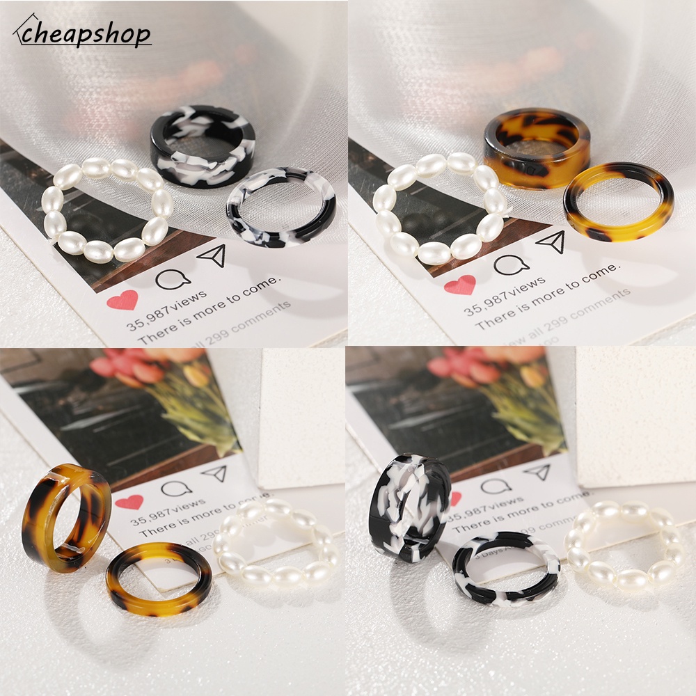 IFYOU 3Pcs/Set Fashion Resin Beads Ring Set Color Ladies Finger Ring Women Jewelry Accessories