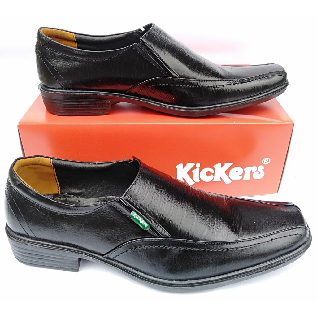 Kickers sepatu pantofel pria fantofel kulit asli original slip on elastis tanpa tali formal resmi ke