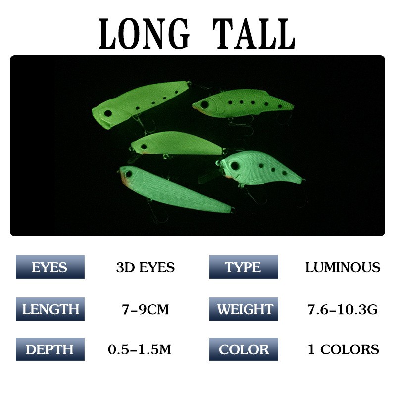 Shengyao 1Pcs Luminous Minnow Fishing Lure Popper Crankbait VIB Pencil Umpan Pancing Ikan Bass Bait Kait Memancing Topwater Floating