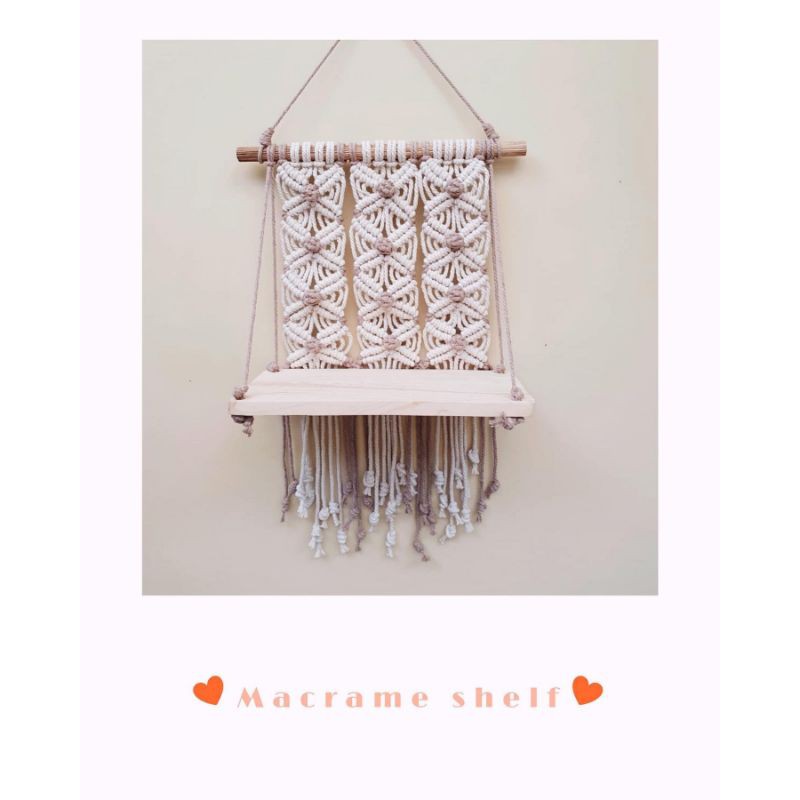 gantungan pot bunga berbentuk rak dengan tali katun model macrame shelf murah