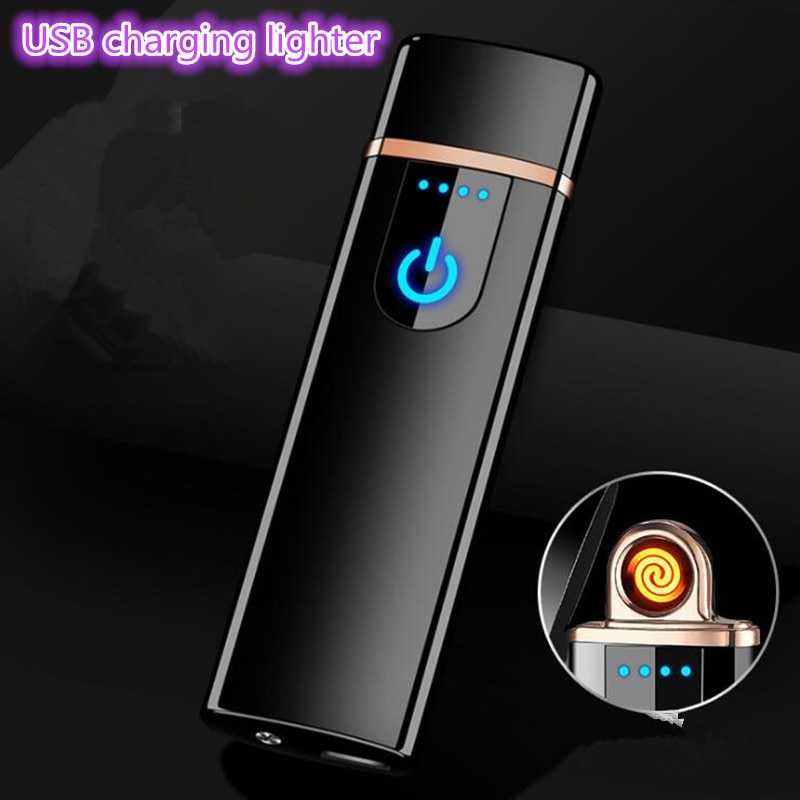 Korek Api Elektrik Fingerprint Touch Sensor / Korek Api Gas Keren Unik Elektrik Electrik USB Anti Angin Aesthetic Cas Charger Listrik Classic Full Besi Gantungan Kunci Pematik Kecil Mini Klasik Motif Otomatis Outdoor Waterproof / Korek Api Rokok Murah Ori